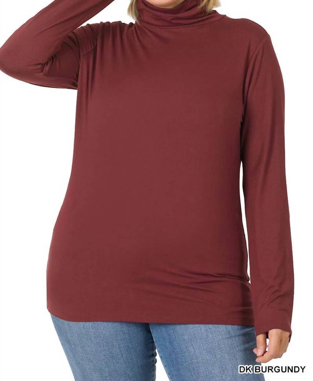 NEW ZENANA women's brushed microfiber mock neck top in dark burgundy